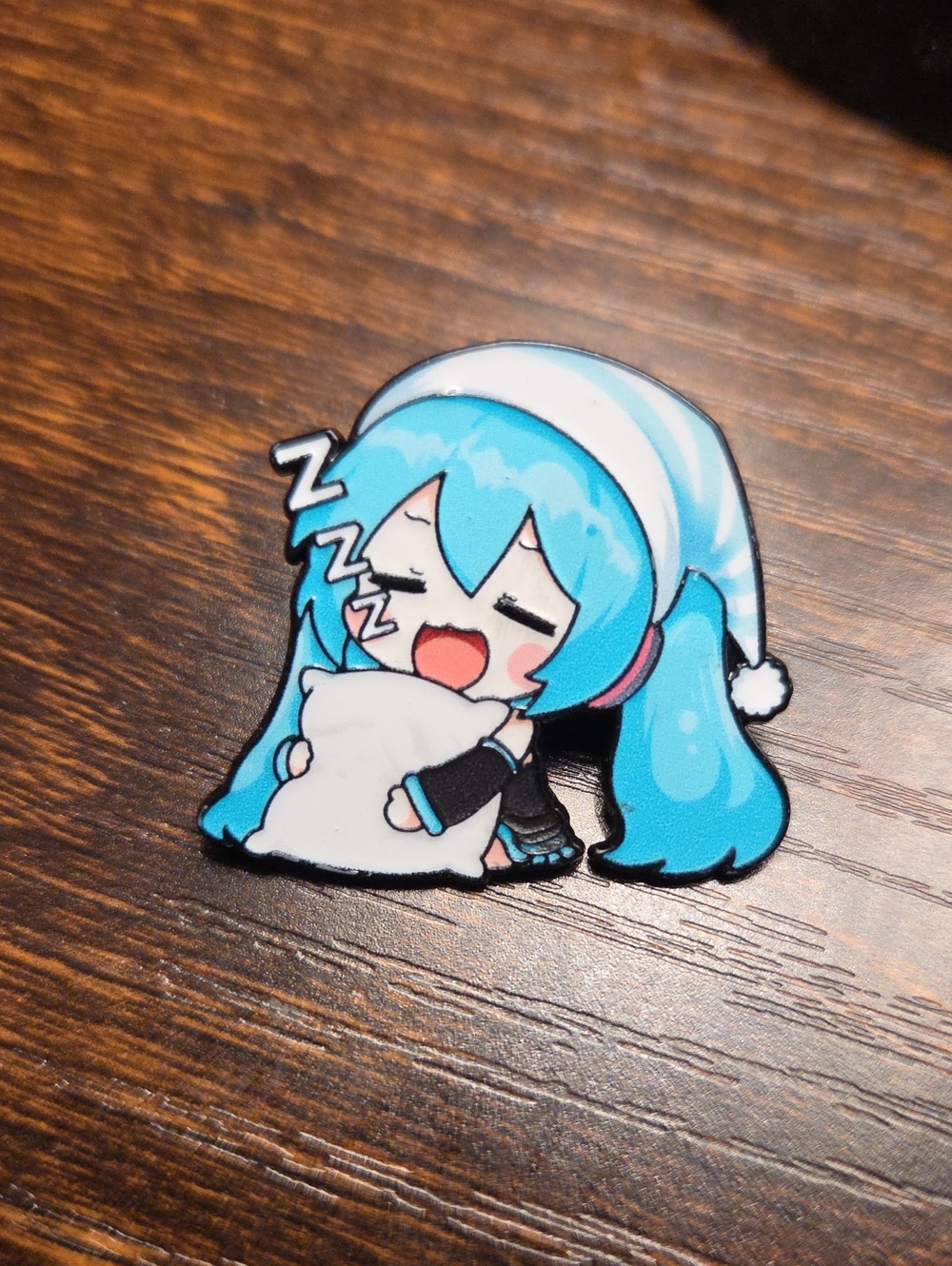 Blue Anime Character Enamel Pin - Sleepy Pillow Design